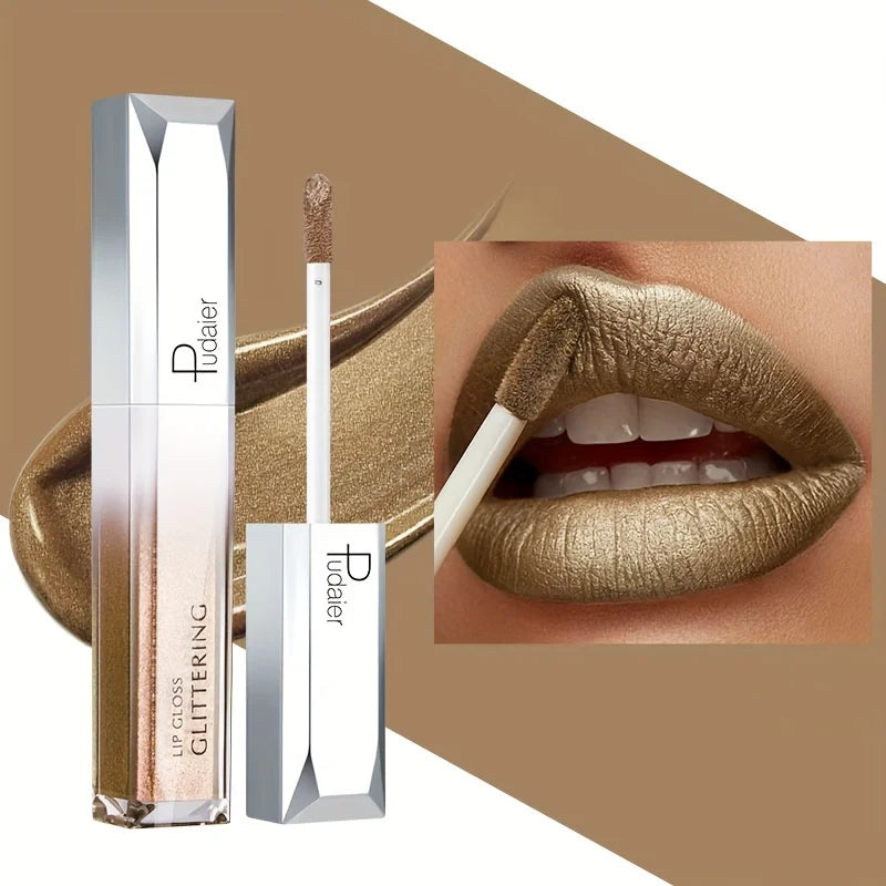 Pudaier lip gloss glitter lips in shimmering gold for stunning shine