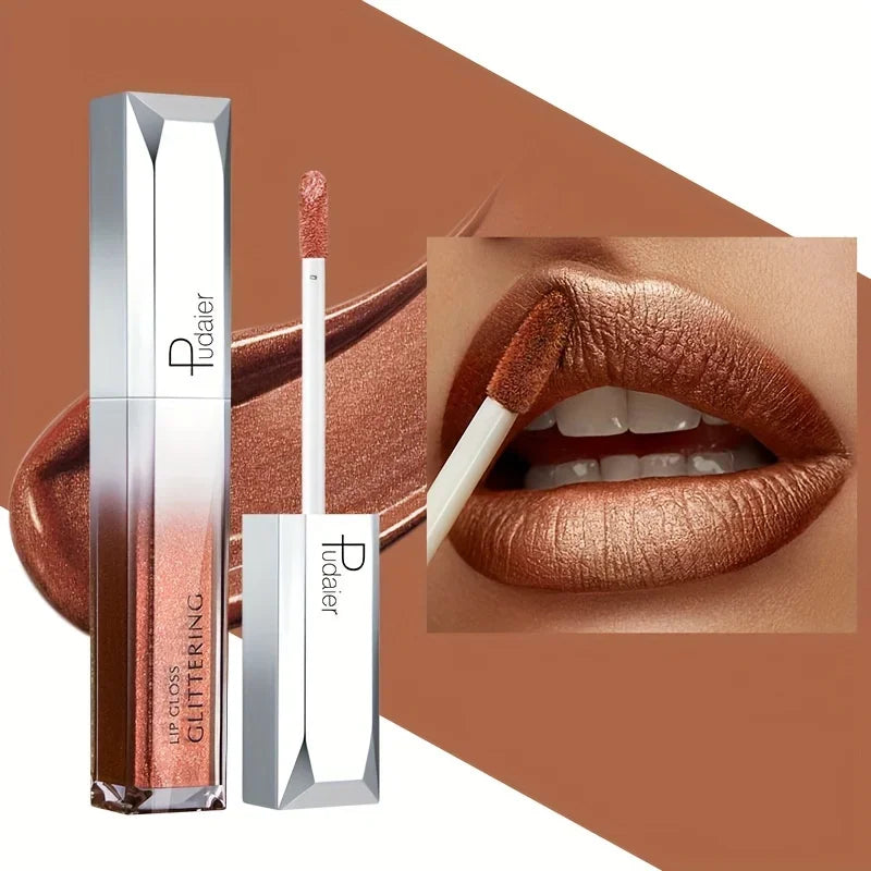 Pudraer lip gloss glitter lips in shimmering copper for a radiant shine