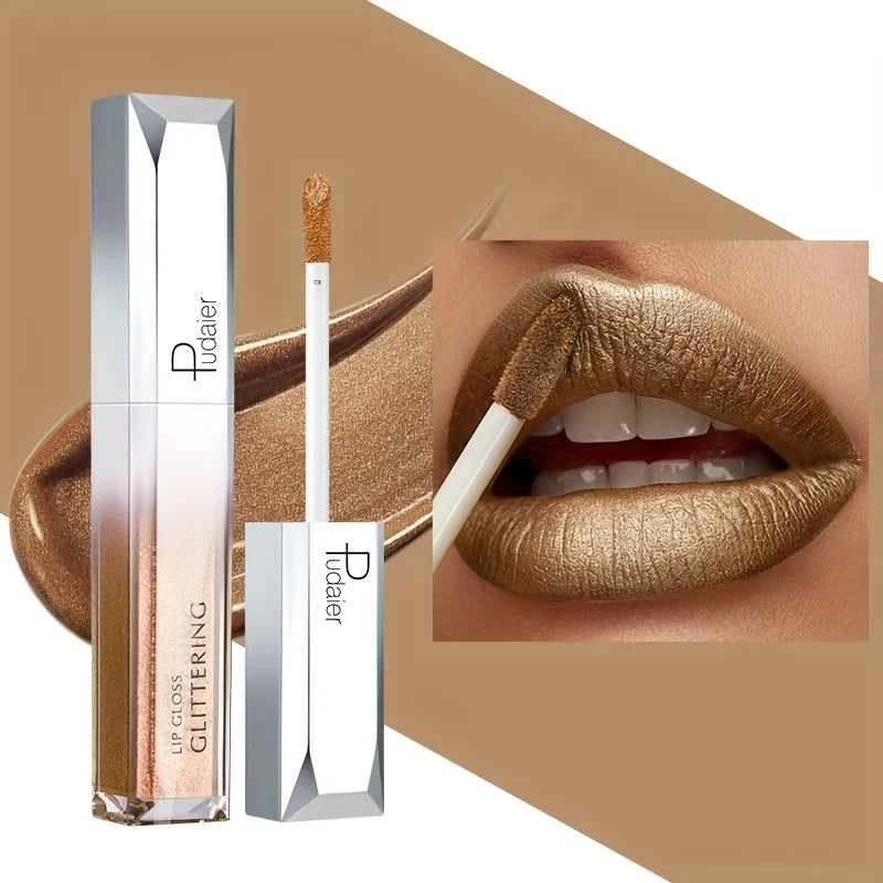 Pudaier lip gloss glitter lips in shimmering gold for a stunning look