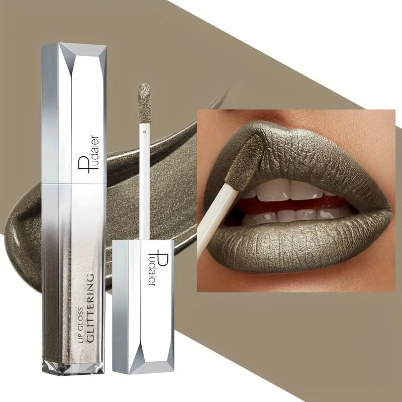 Pudaier lip gloss glitter lips in metallic bronze for a shimmering finish