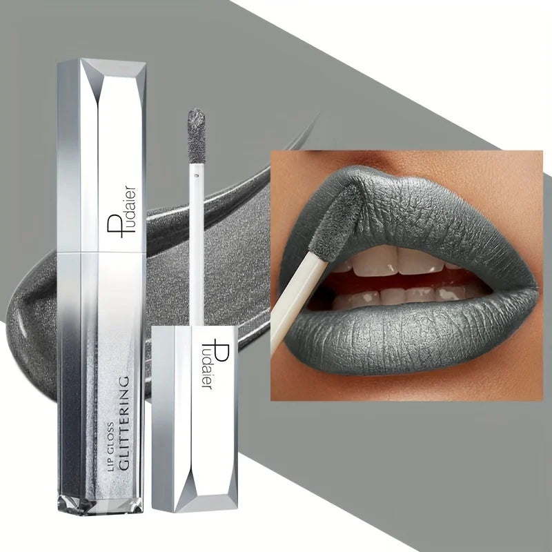 Pudcier lip gloss glitter lips in silver for a sparkling finish