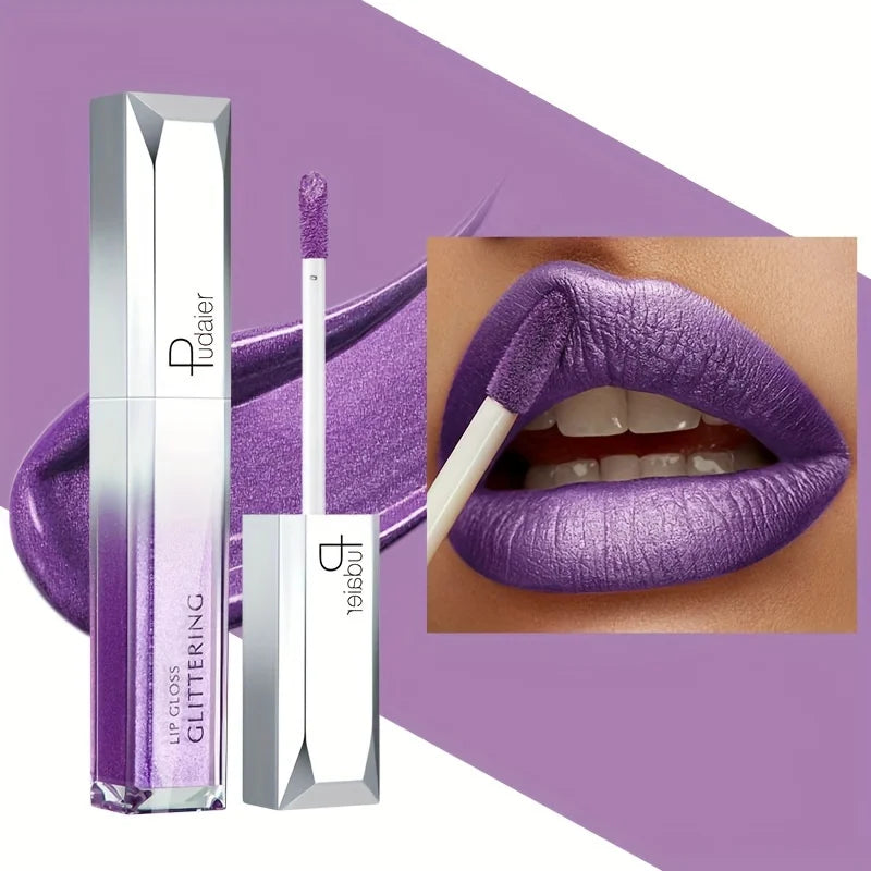 Lip gloss glitter lips in purple, perfect for bold makeup looks