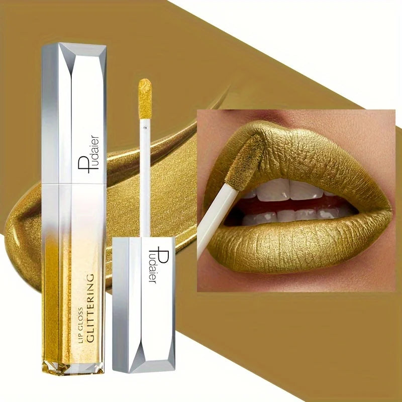 Pudear lip gloss glitter lips in gold for a dazzling shine