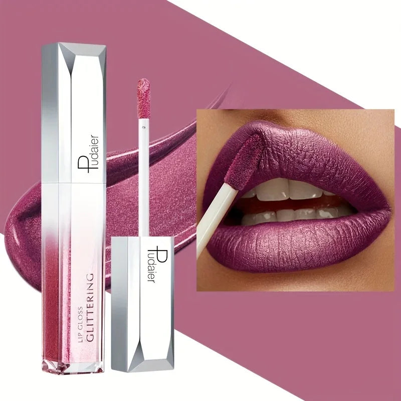 Pudraer lip gloss glitter lips in vibrant purple for a shimmering finish