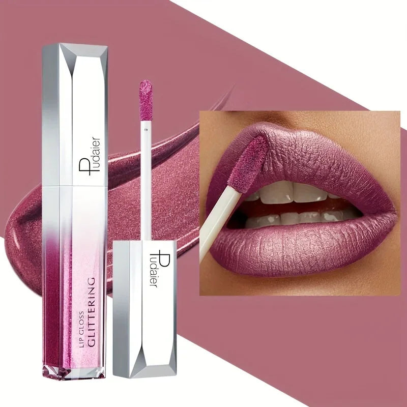 Pudaler lip gloss glitter lips in shimmering pink for a dazzling look
