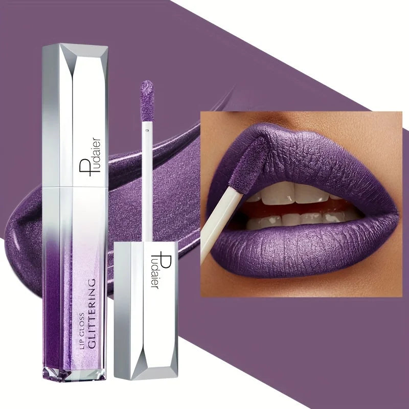 Pudaier lip gloss glitter lips in purple for a bold, shiny look