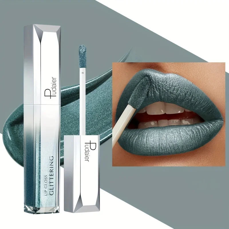 Pudaier lip gloss glitter lips in teal for a shimmering finish