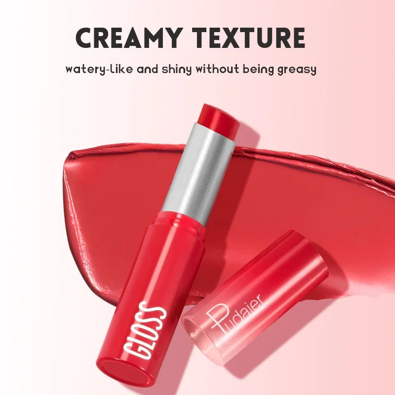 Red lip gloss with creamy texture for a shiny finish