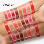 Lip gloss swatch samples showcasing various shades on skin