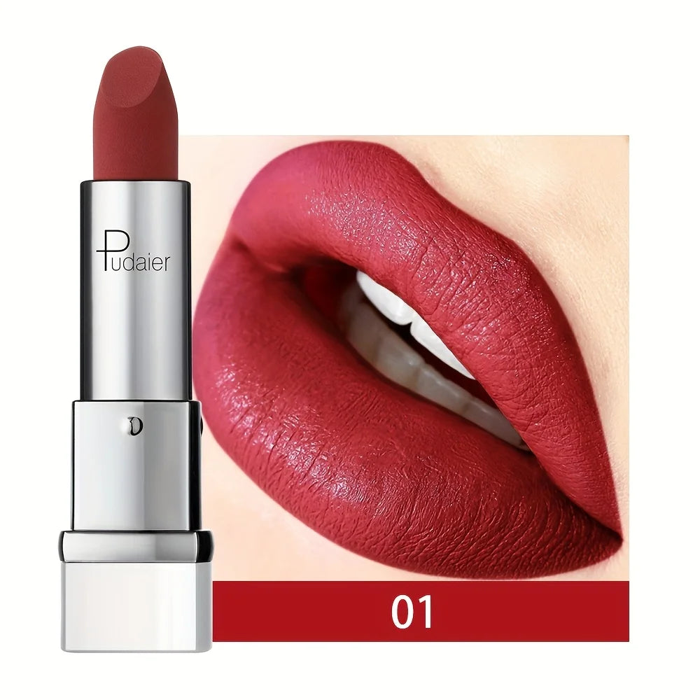 Pudaier matte lip tint on lips in rich red color for long-lasting wear
