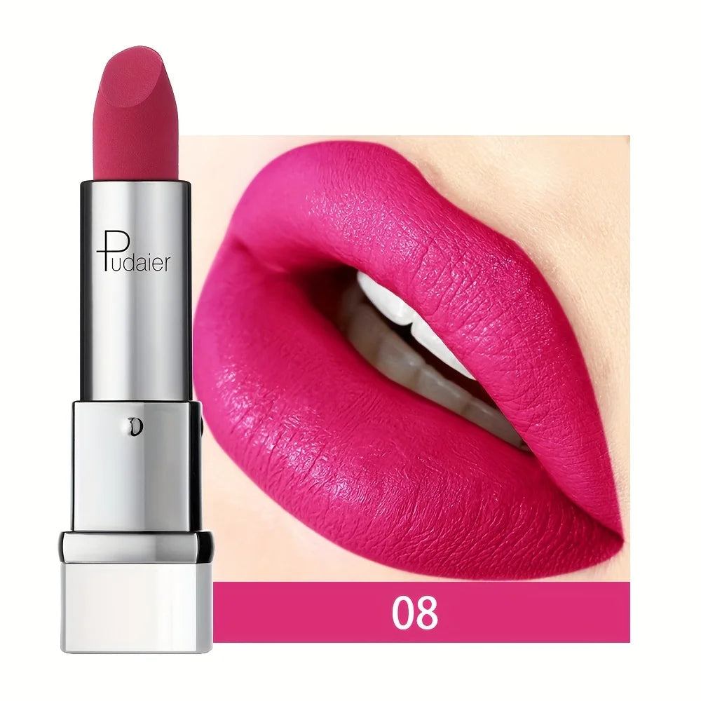 Pudaier lip tint on lips in vibrant pink shade for a bold look