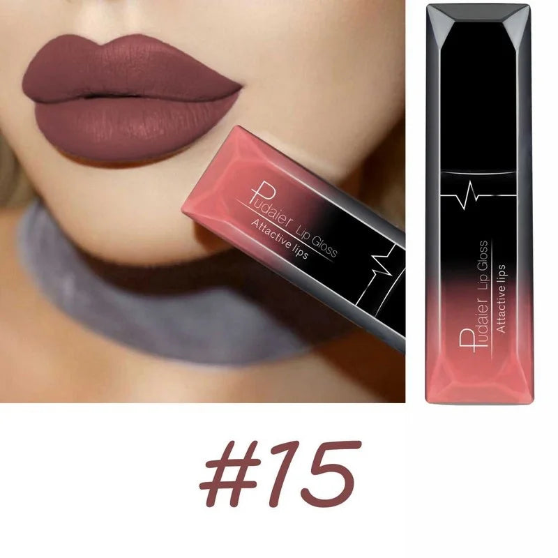 Pudder lip gloss in shade #15, smooth finish on lips