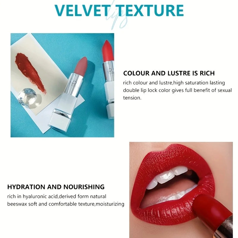 VacationGrabs velvet lip tint on lips, hydrating and richly colored for lasting wear