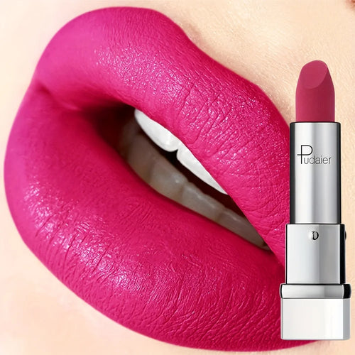 Pudai lip tint on lips, vibrant pink color, long-lasting formula