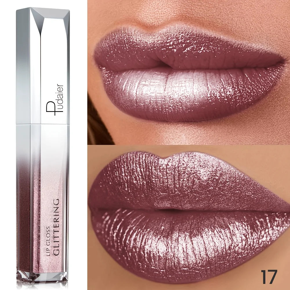 Pudaler glittering lip gloss, rose gold shimmer, perfect for glam looks