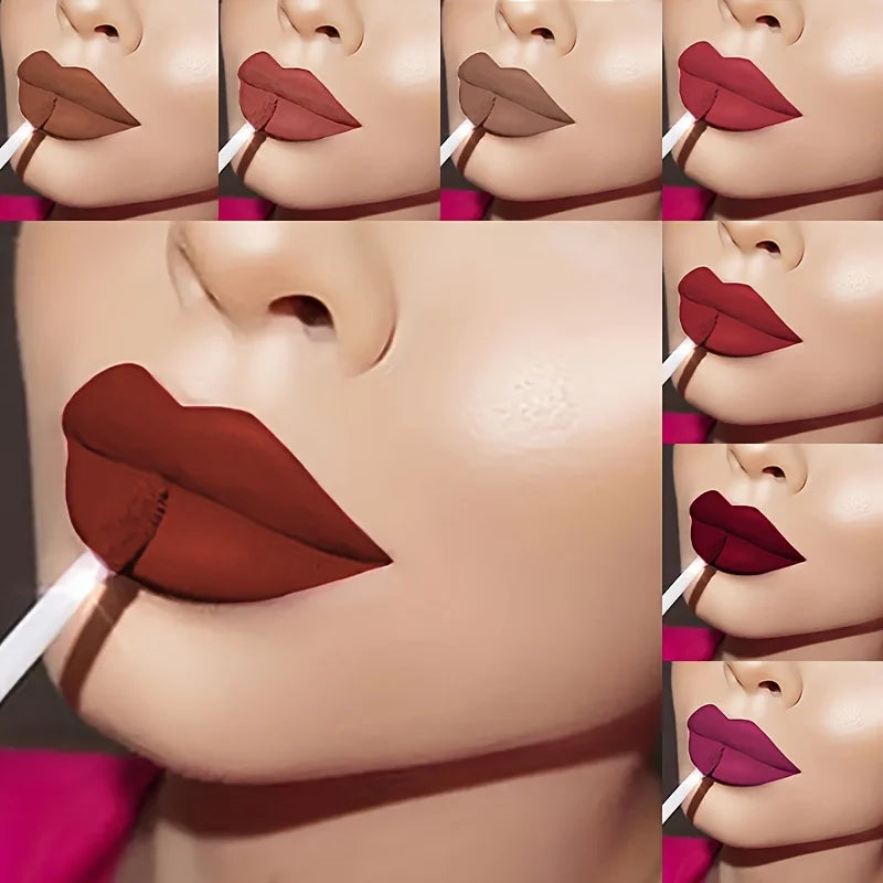 Variety of shades of matte lipstick MAC on model's lips