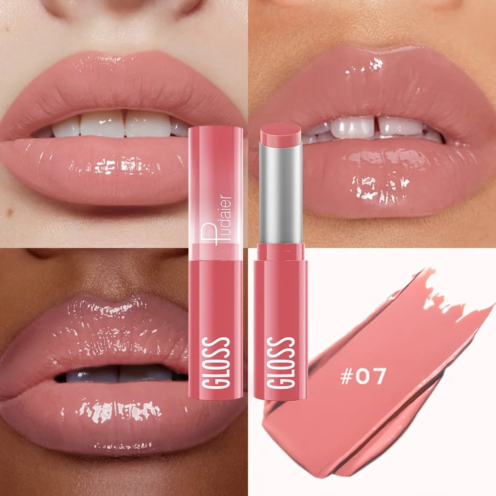 Glossy nude lipstick, moisturizing formula for a perfect finish