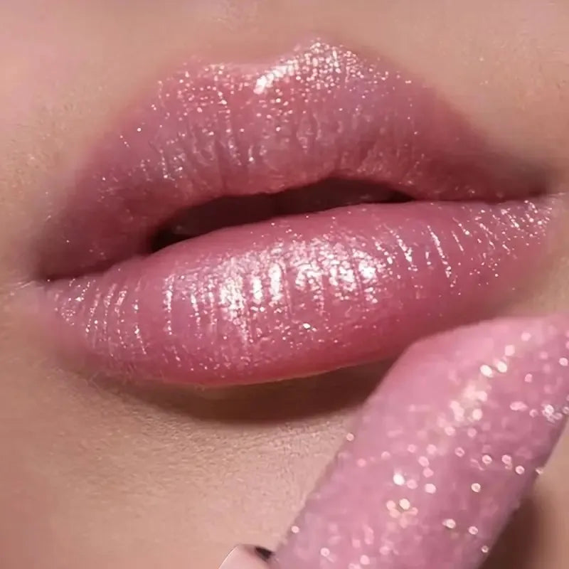 Pearlescent lipstick in soft pink, perfect for any occasion