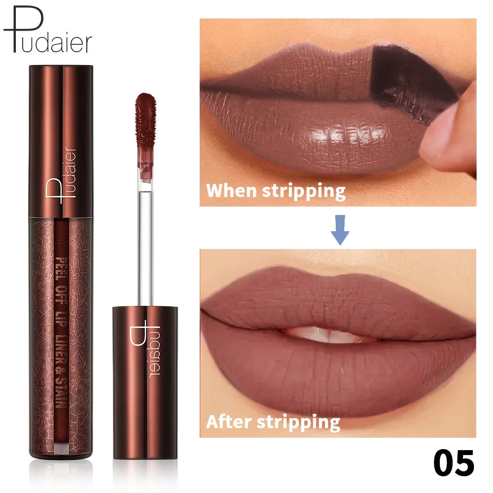 Pudaier waterproof lip gloss in brown, perfect for long-lasting wear