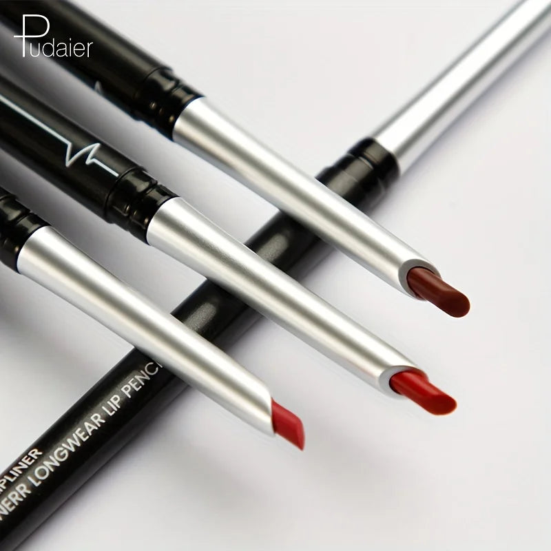 Pudaiers lipstick pencil waterproof set in three shades for long-lasting wear