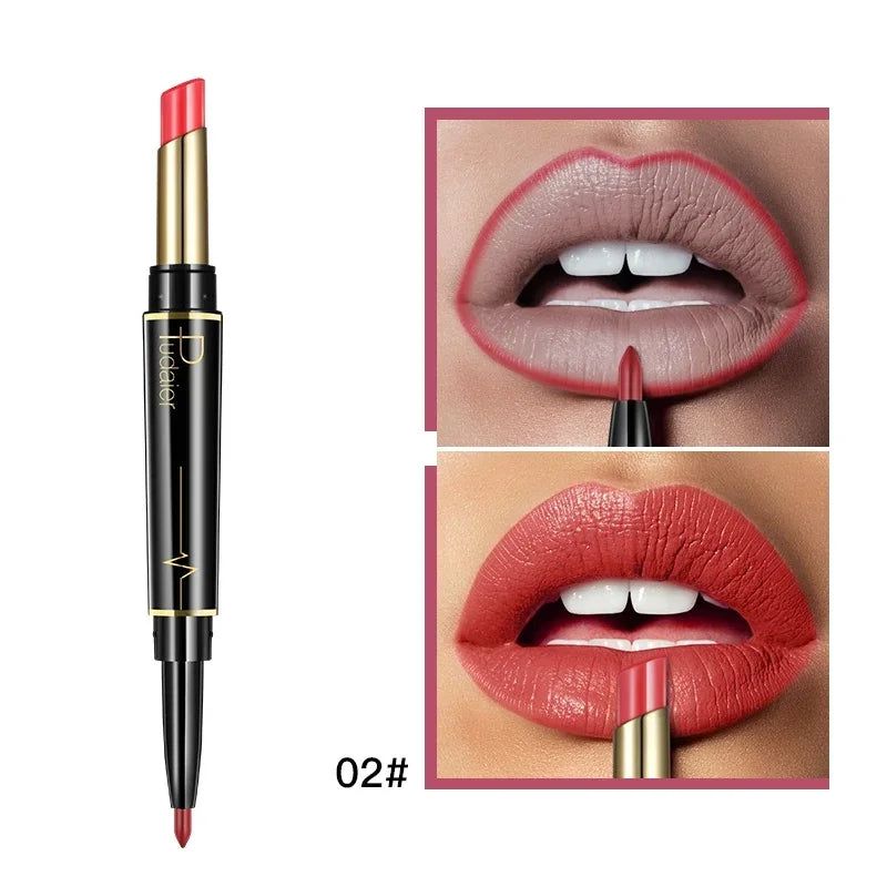 Lipstick with lip liner for defined lips, in shade 02#