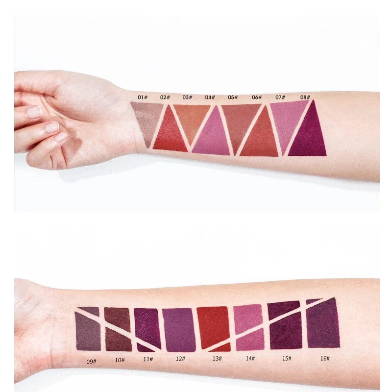 Swatches of various lip colors showing lips with lip liner options
