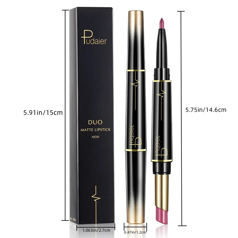 Pudaier Duo Matte Lipstick with lip liner in pink for defined lips