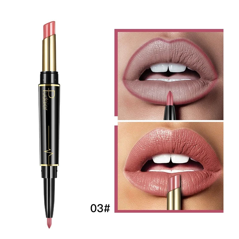 Lipstick with lip liner for defined lips in soft pink shade