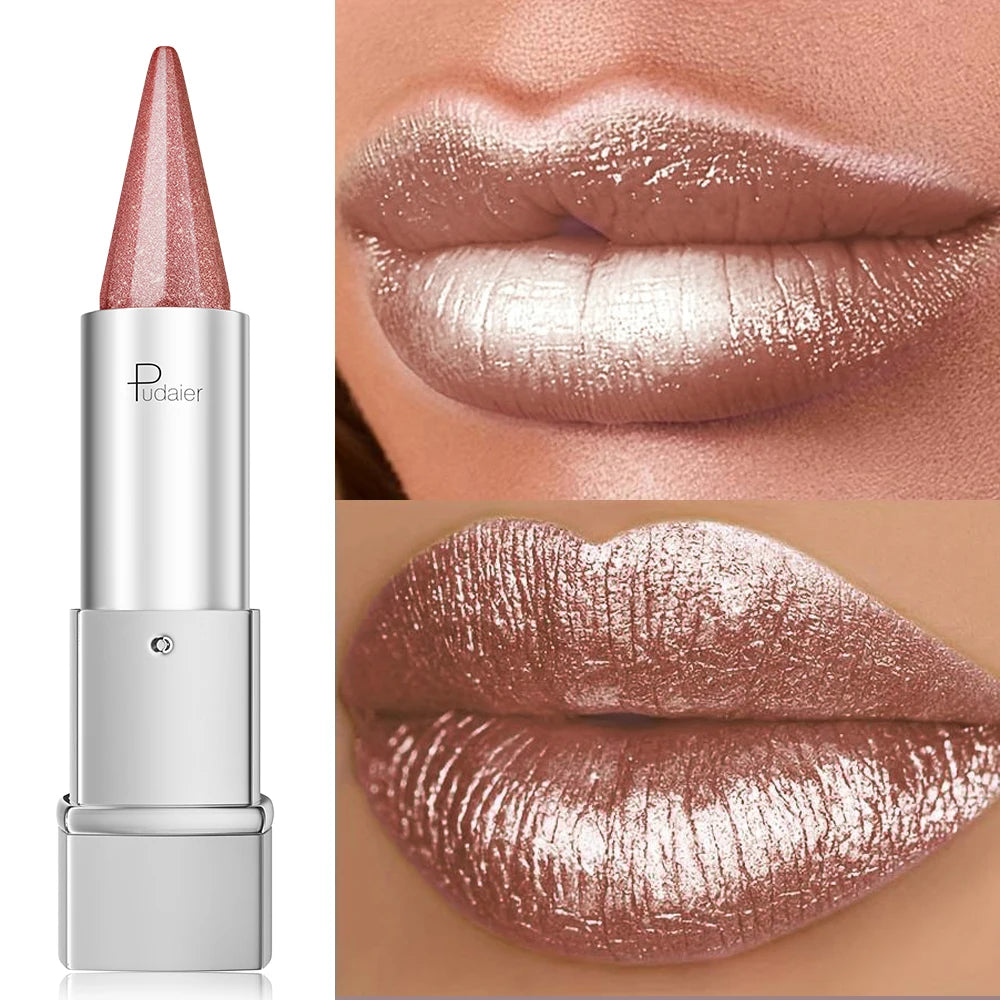 Pudaier lipstick pencil waterproof in shimmery pink for long-lasting wear