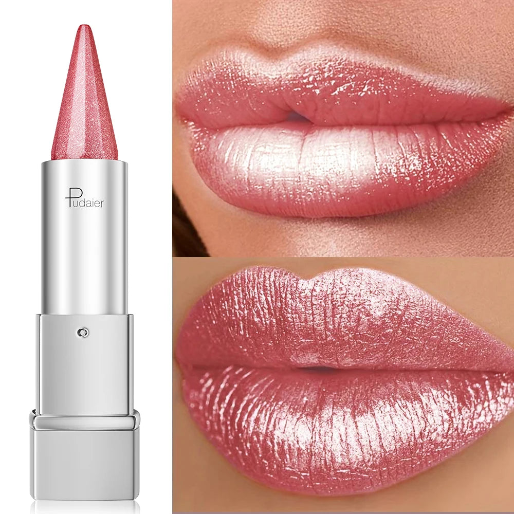 Pudaier pink lipstick pencil waterproof for a glossy finish
