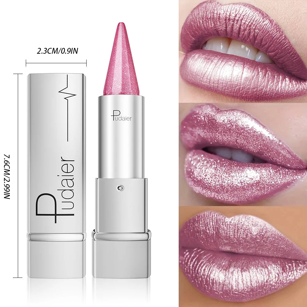 Pudaier lipstick pencil waterproof in shimmering pink for long-lasting wear