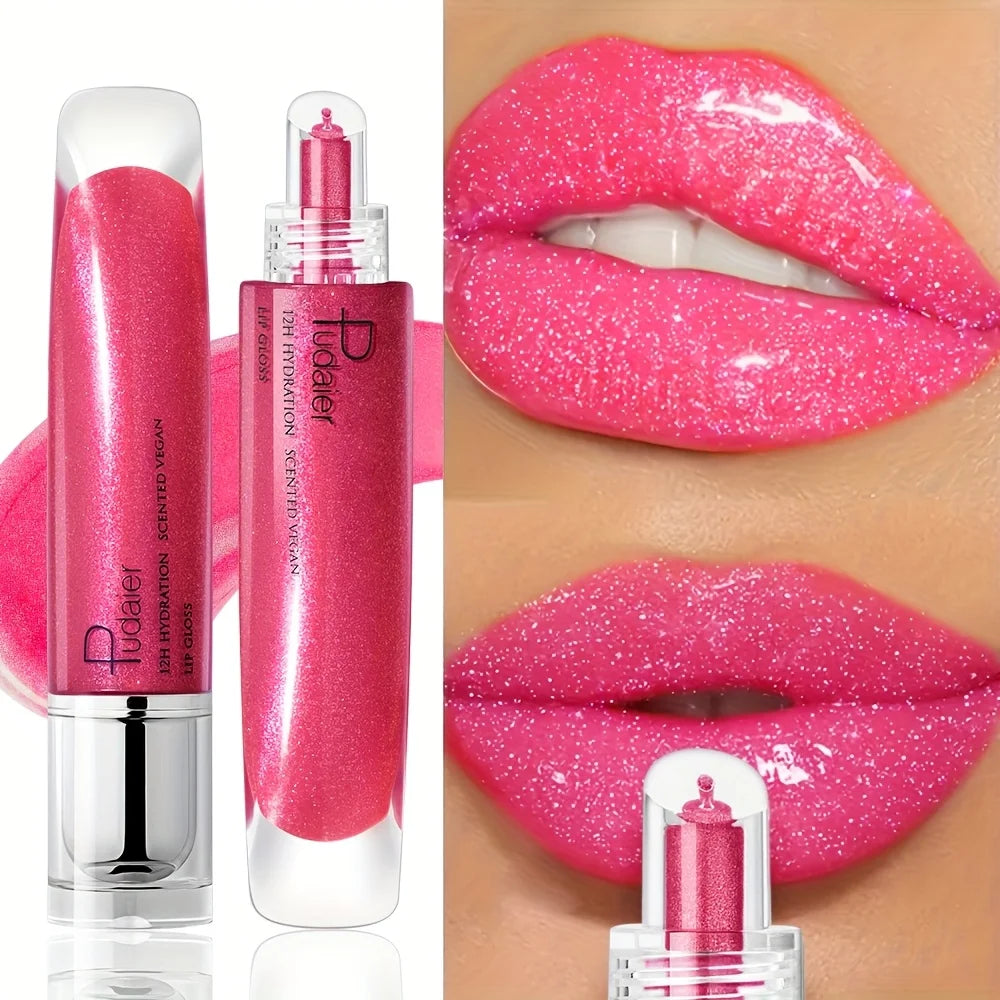 VacationGrabs pink lip gloss for a shiny, vibrant finish.