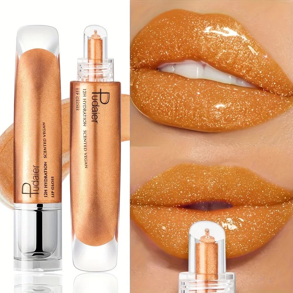 VacationGrabs vegan lip gloss in shimmering orange for a glossy finish