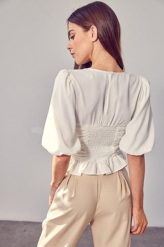 Women's Shirts Puff Sleeve Cinched Top