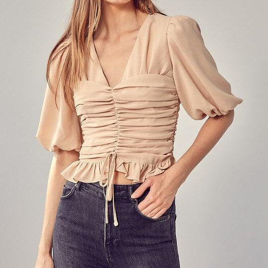 Women's Shirts Puff Sleeve Cinched Top