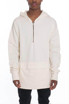 Men's VacationGrabs Pullover Hoodie for Travel in Cream Color with Front Pocket and Zip Closure