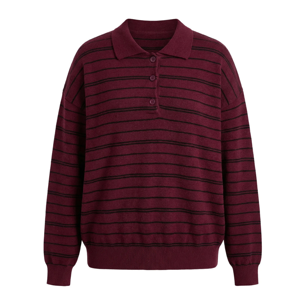 Burgundy pullover sweater oversized with striped design for casual wear