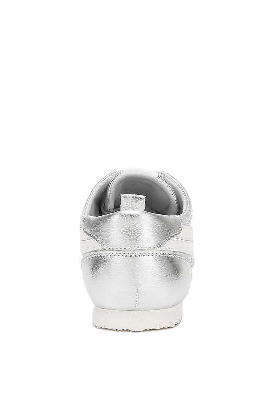 Women's metallic lace-up sneakers in silver for casual wear
