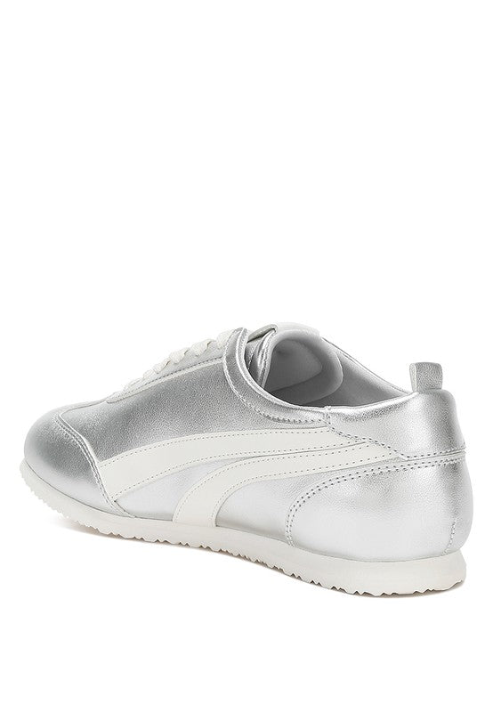 Rag Company women's metallic lace-up sneakers in silver for casual wear