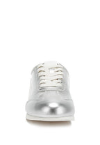 Women's metallic lace-up sneakers in shiny silver for casual wear