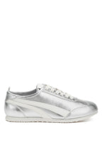 Women's metallic lace-up sneakers in silver for casual wear