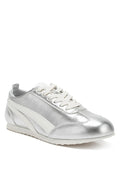 Women's metallic lace-up sneakers in shiny silver for casual wear