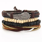 Stylish punk arm band jewelry with assorted materials and winged charm for men