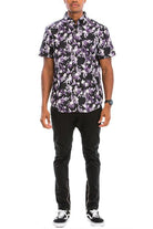 Men's Shirts Purple Black And White Hawaiian Button-Down Shirt Black