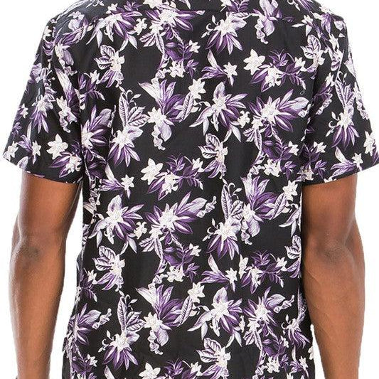Men's Shirts Purple Black And White Hawaiian Button-Down Shirt Black