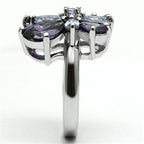 Purple butterfly statement ring with sparkling gemstones set in a sleek silver band
