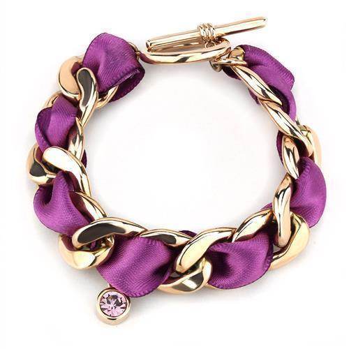 Stylish purple chain link bracelet for women featuring gold accents and a decorative charm