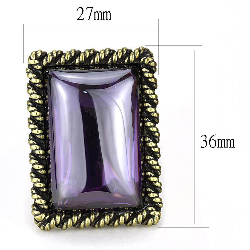 Purple gemstone statement earrings in a bold design with intricate gold framing and dimensions of 27mm x 36mm
