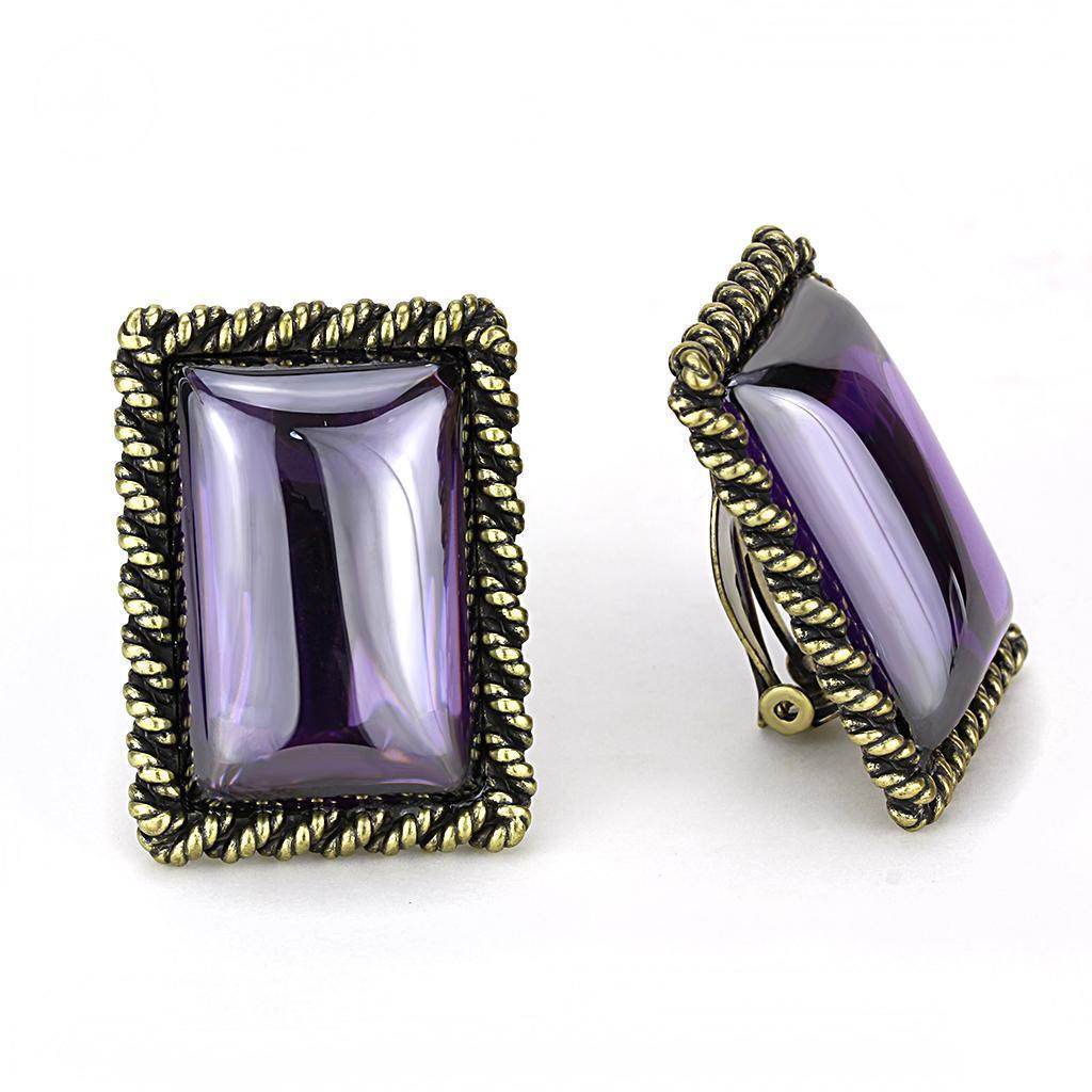 VacationGrabs purple gemstone statement earrings with a bold rectangular design and antique-style setting