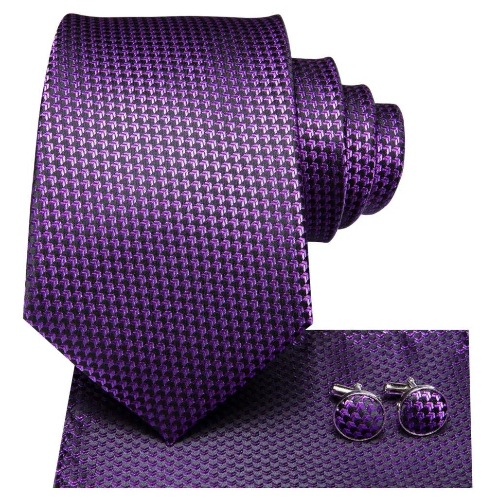 Men's Accessories - Ties Purple Mens Necktie Luxury Silk Tie Handkerchief Cufflinks Brooch Gift Set For Men